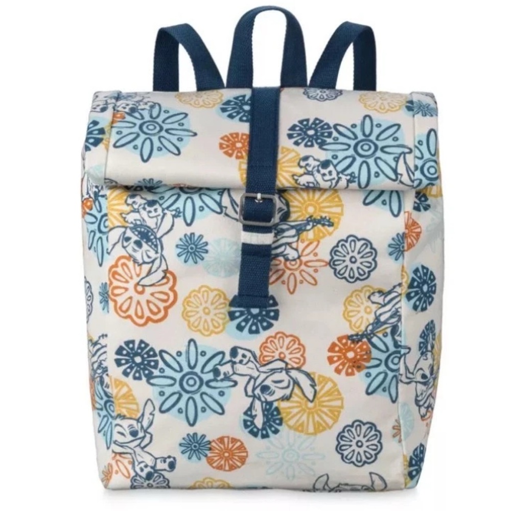Blue and Orange Floral Backpack with Navy Trim